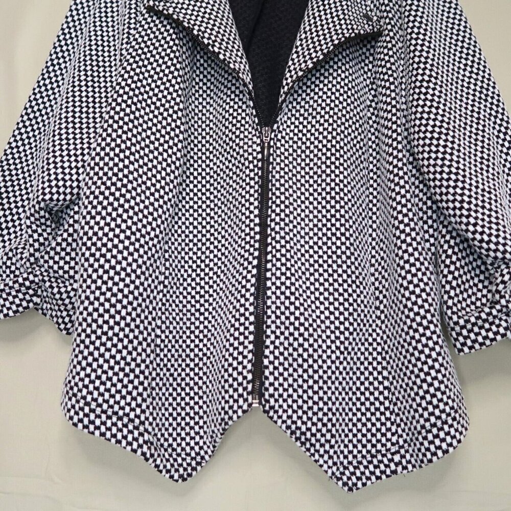 Torrid Zip Up Knit Jacket Black and White Checker 3/4 Ruched Sleeves Women's 4X - Picture 3 of 11